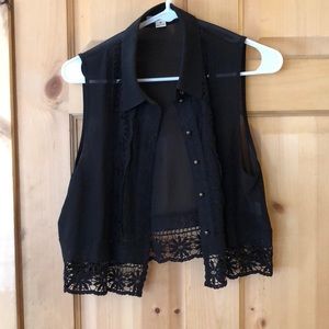 Black lace crop top vest